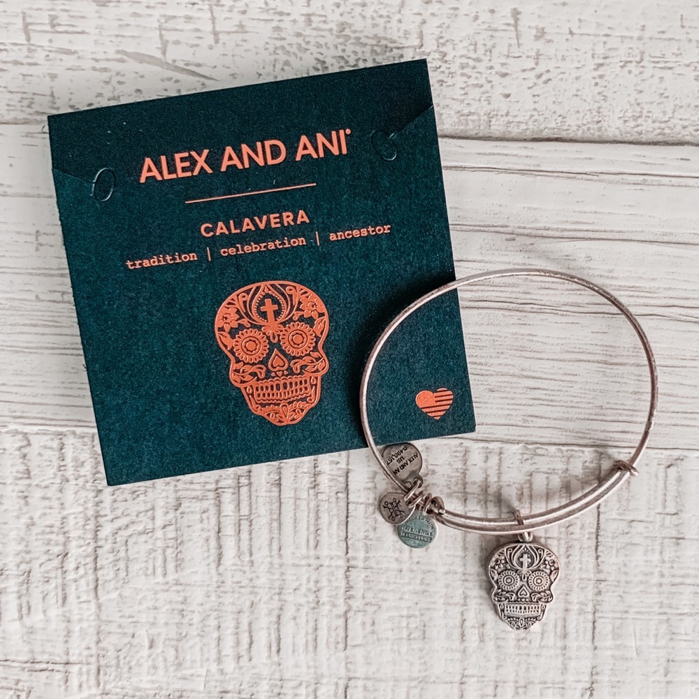 Alex & Ani Calavera Charm Rafaelian Silver Dia De Los Muertos Bracelet - Picture 2 of 8